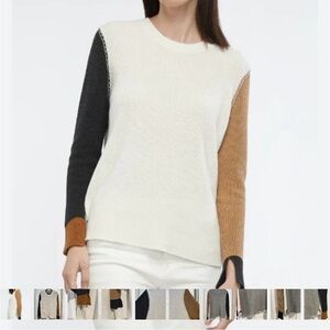 Women’s Zaket & Plover  Colorblock Crewneck Sweater in White, Black & Brown.